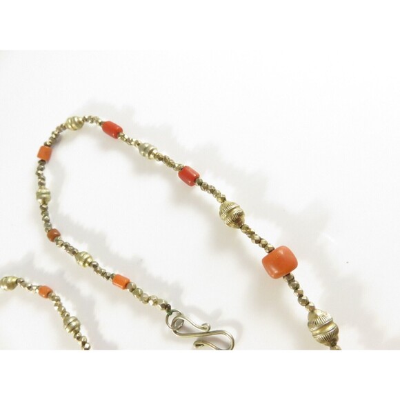 Antique Gold Vermeil Coral Necklace, Silver Faceted Beads, 20.5", Handmade - Picture 7 of 9